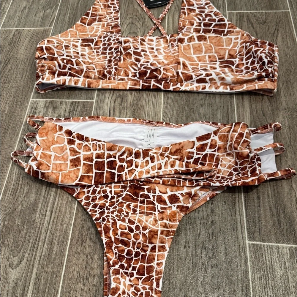 Fashion Nova Brown and White Bikini Set